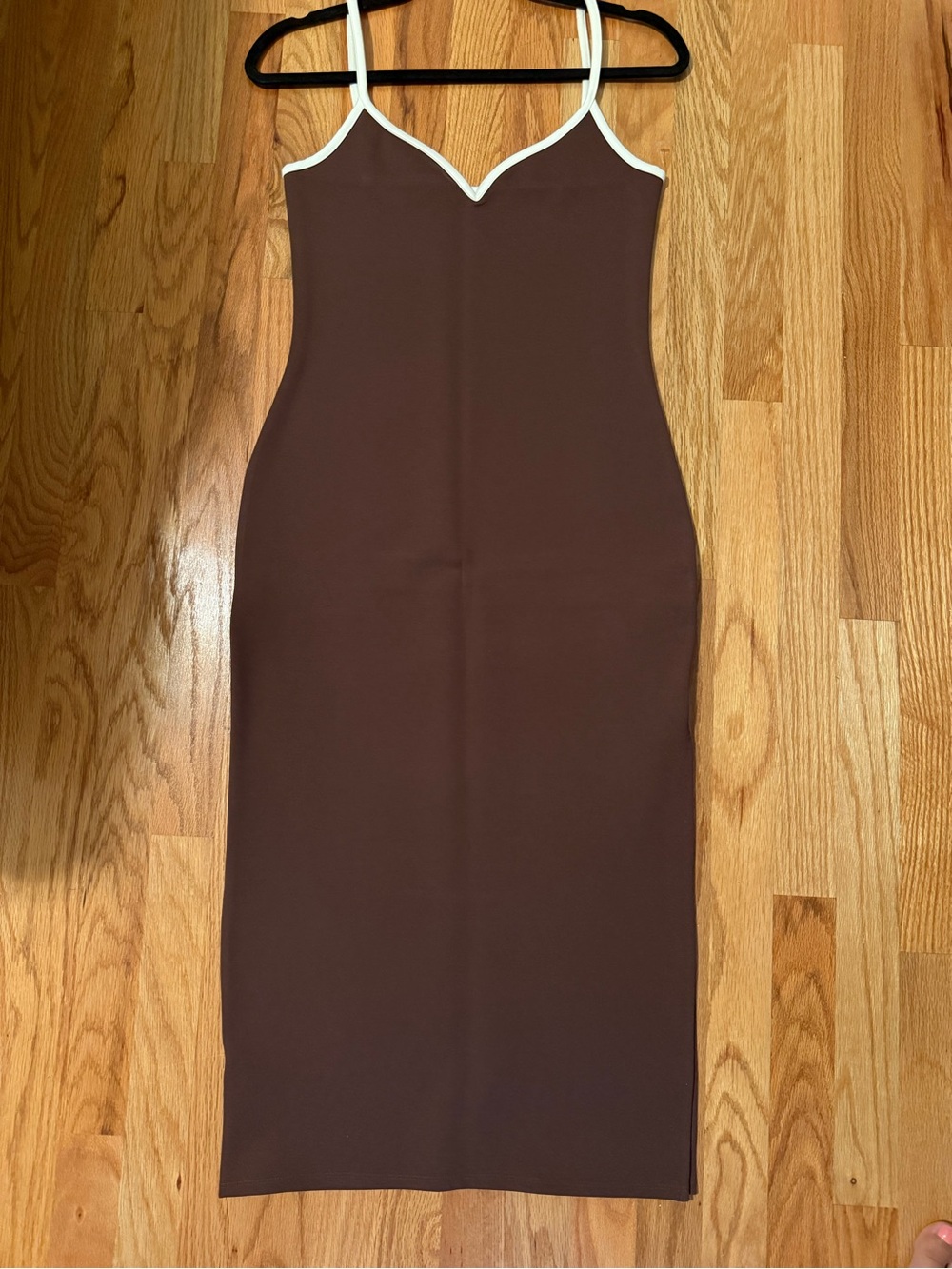 Abercrombie & Fitch Brown Midi Slip Dress with White Trim - Picture 3 of 4
